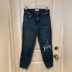 Abercrombie & Fitch Distressed The Mom High Rise Dark Wash Jeans